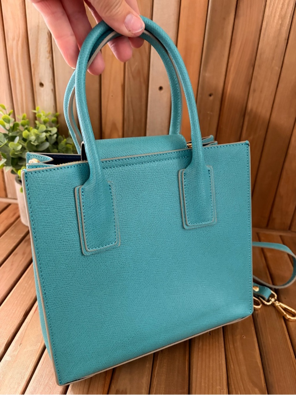 Cuoieria Fiorentina Italian Mini Structured Tote Crossbody Quiet Luxury in Teal - Picture 4 of 10